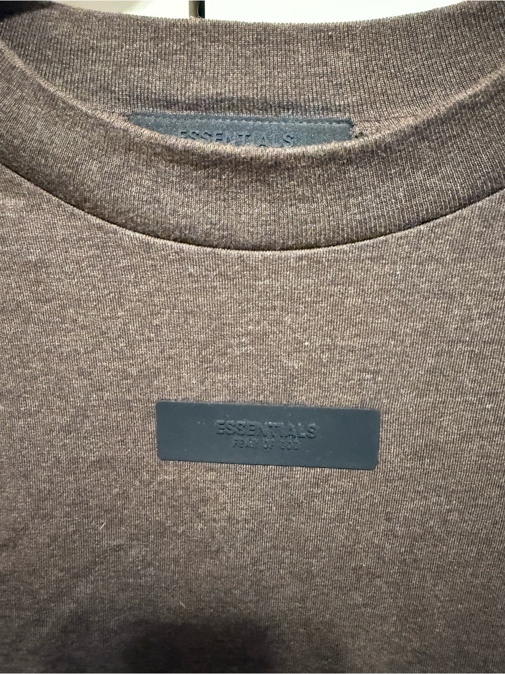 ESSENTIALS Men’s Brown Crewneck with Rubber Logo Patch